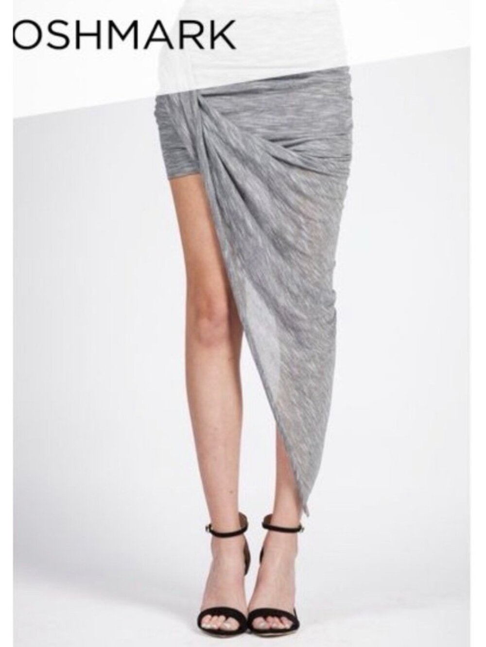 Hommage Gray Draped Twist Front Asymmetrical Midi Skirt Rayon Small